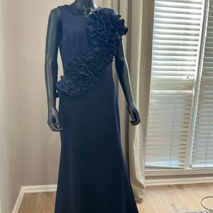 Betsy & Adam Navy Maxi Dress with Ruffle